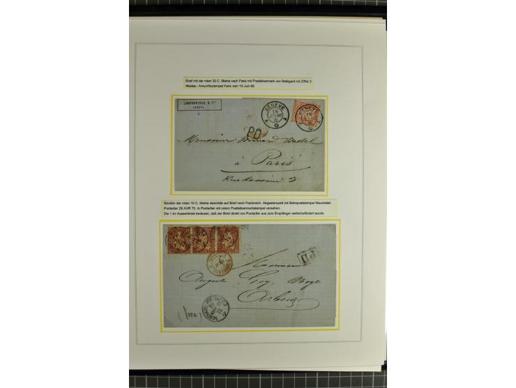 1862/81, Stehende Helvetia, Portostufen-Sammlung mit Briefen, Karten und Ganzsachen, dabei Mi.-Nr. 16+23 (Attest Renggli), 40