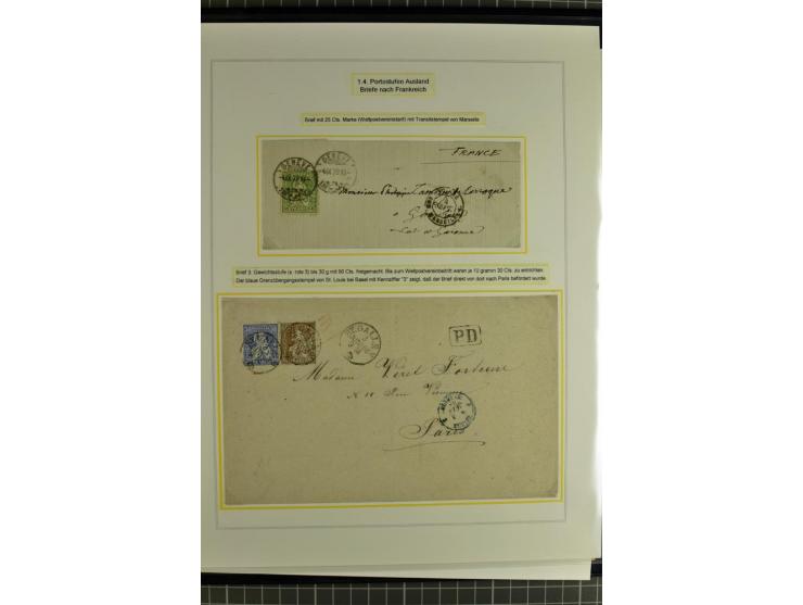1862/81, Stehende Helvetia, Portostufen-Sammlung mit Briefen, Karten und Ganzsachen, dabei Mi.-Nr. 16+23 (Attest Renggli), 40