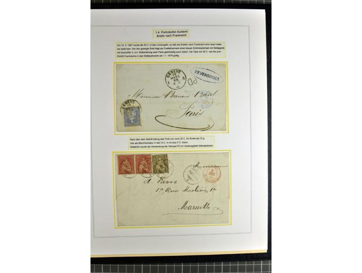1862/81, Stehende Helvetia, Portostufen-Sammlung mit Briefen, Karten und Ganzsachen, dabei Mi.-Nr. 16+23 (Attest Renggli), 40