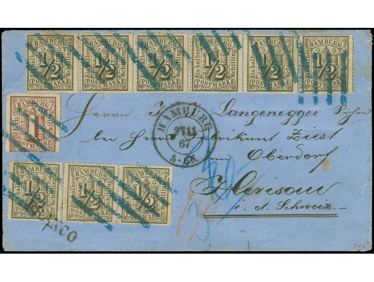 SCHWEIZ: 1864/67, ½ Schilling schwarz, insgesamt 9 Werte, teils in Einheiten bzw. ursprünglichem Streifen, zusammen mit 1 Sch