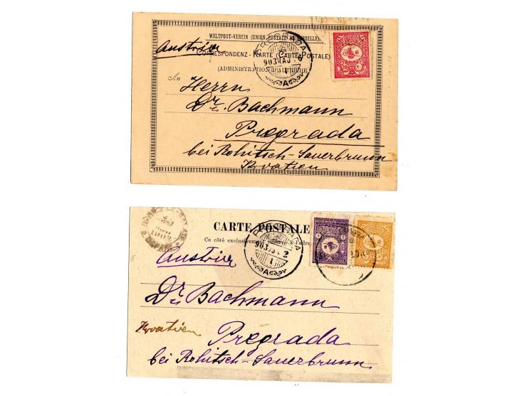 1899/1903, Partie mit 8 frankieten Karten, meist aus einer Korrespondenz nach Kroatien mit Ankunftsstempel, zum Teil verschie