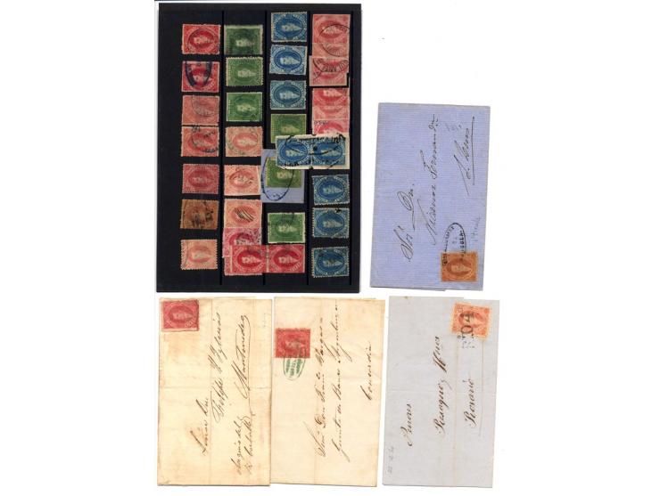 1864/67, Rivadavia, ungebrauchte und meist gestempelte kleine Partie mit 4 Briefen, dabei Paar Nr. 13, diverse Nr. 17, besser