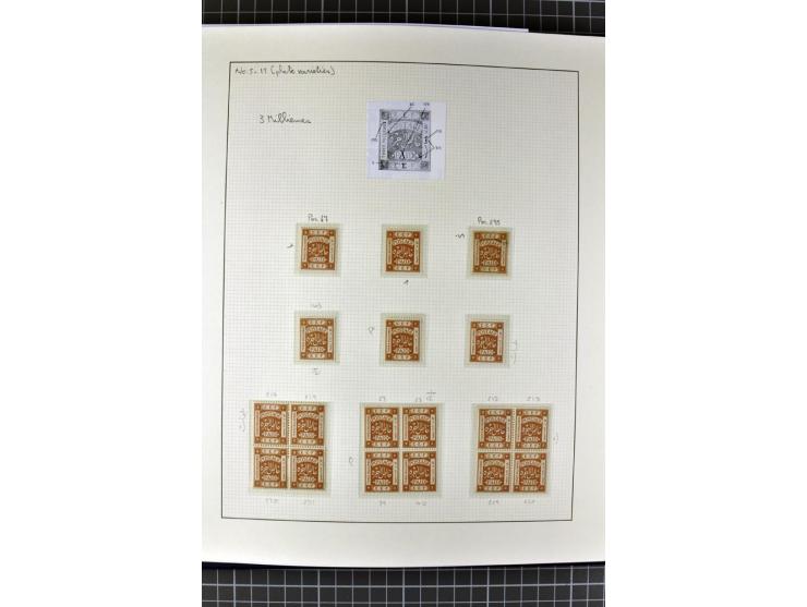 1918/27, 3bändige Spezialsammlung der Mi. 4-14,mit vielen Plattenfehlern, fehlenden Zähnungslöchern, Zwischenstegpaaren, Einh