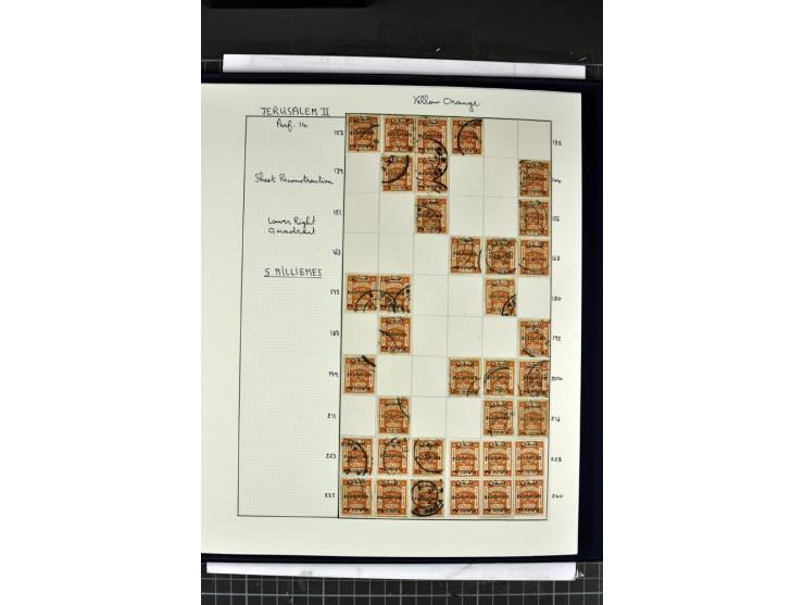 1920/21, Jerusalem II, 2bändige Sammlung Bogenrekonstruktionen, dabei  38 Werte 5 Pia. gez. 15:14, insgesamt etliche hundert 