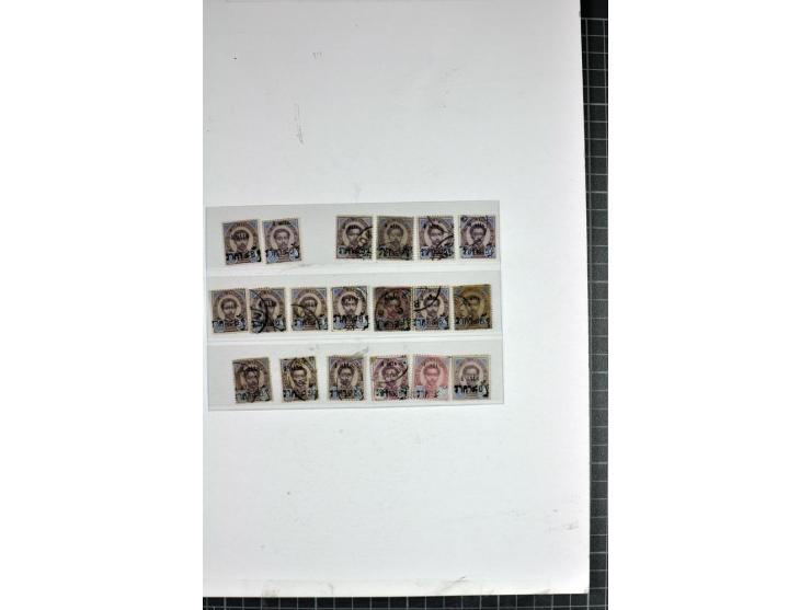 1892, Aufdruckausgabe 4 Atts auf 24 Atts., interessante, meist gestempelte Partie mit 68 Marken, dabei alle Aufdrucktypen 1-4