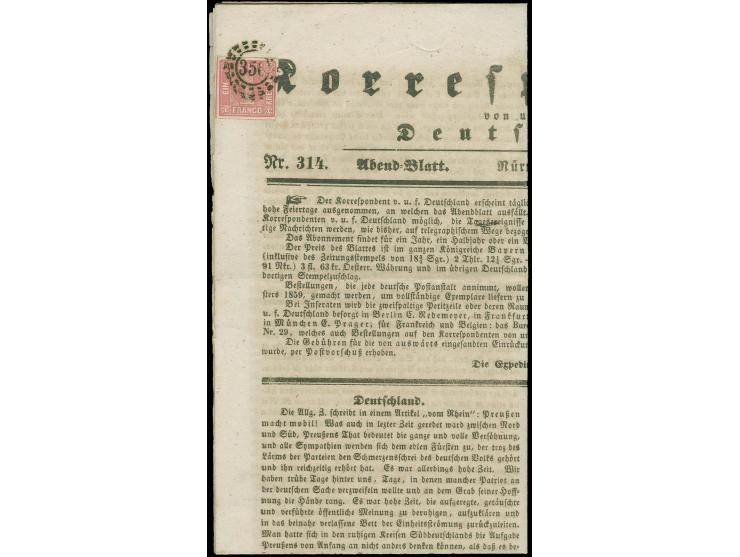  1 Kreuzer rosa, farbfrisch und voll- bis meist breitrandig geschnitten, unten und links mit Zwischenlinien mit oMR "356" von