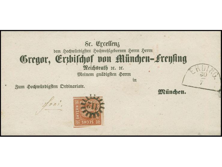  6 Kreuzer braun, voll- bis sehr breitrandig, unten und rechts mit vollen Zwischenlinien mit klarem gMR "112" und nebengesetz