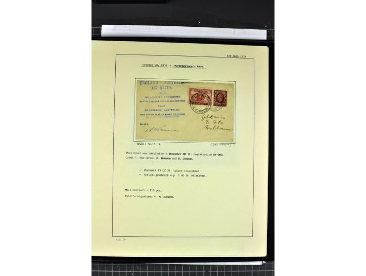 1934, MacRobertson Air Race England-Australia, interessante Sammlung von 13 Briefen, beginnend mit einer Broschüre von Major 