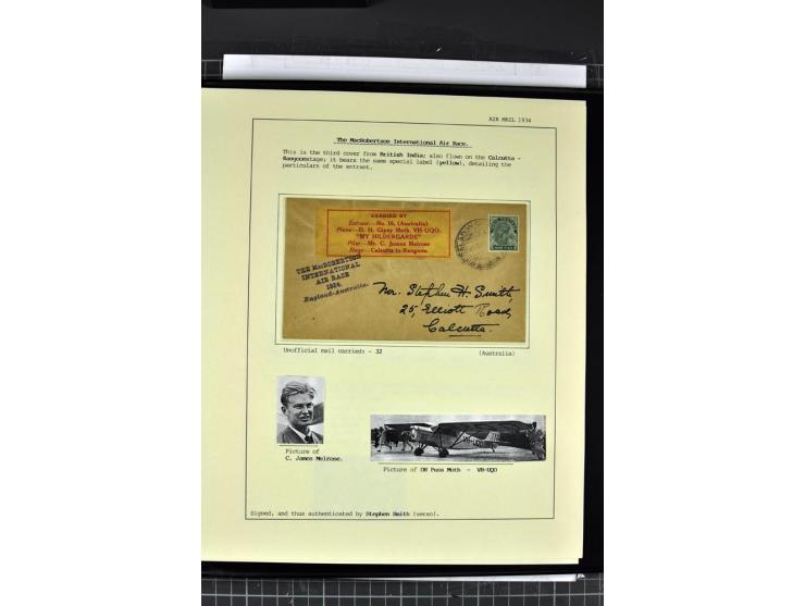 1934, MacRobertson Air Race England-Australia, interessante Sammlung von 13 Briefen, beginnend mit einer Broschüre von Major 