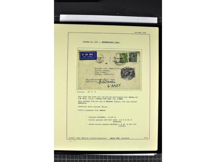 1934, MacRobertson Air Race England-Australia, interessante Sammlung von 13 Briefen, beginnend mit einer Broschüre von Major 