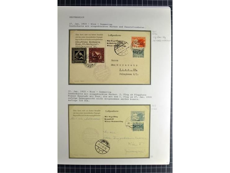 ÖSTERREICH : 1923/36, umfangreiche Sammlung mit über 100 Karten und Briefen, dabei viele verschiedene Flüge mit besseren, Pri