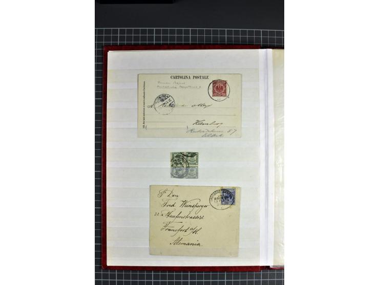 1887/1911, kleine Sammlung von 20 Briefen/Karten und 8 Briefstücken sowie 2 Einzelwerten, teils minimal fleckig, sonst gute E