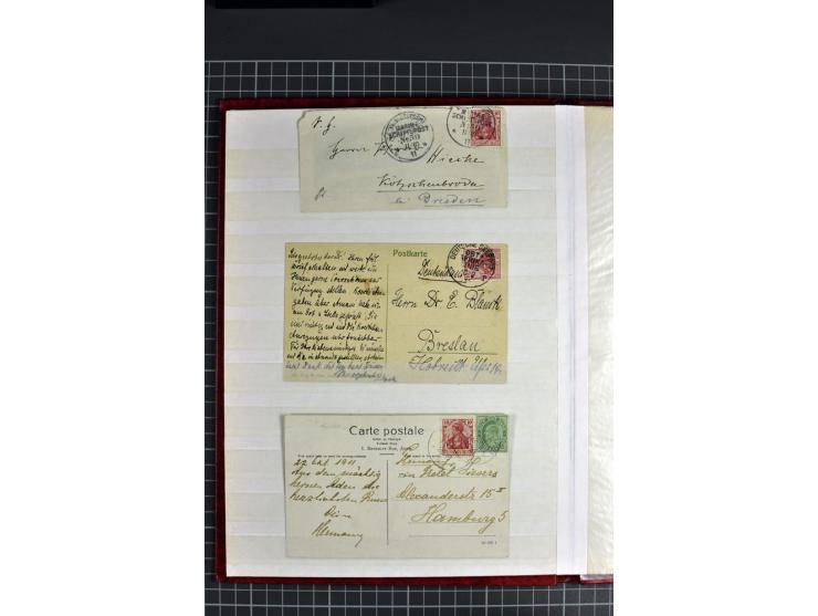1887/1911, kleine Sammlung von 20 Briefen/Karten und 8 Briefstücken sowie 2 Einzelwerten, teils minimal fleckig, sonst gute E