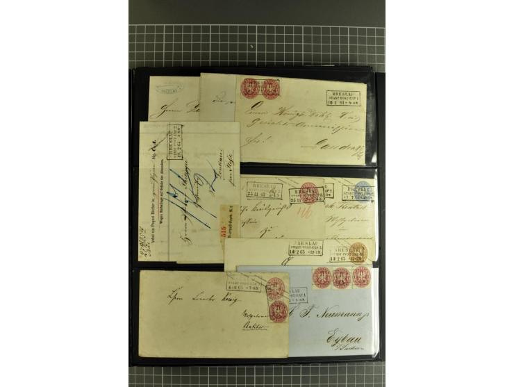 1850/70, Heimat-Sammlung"BRESLAU" auf Preußen und NDP mit über 300 Briefen und Ganzsachenumschlägen, dabei Ganzsachen mit Zuf