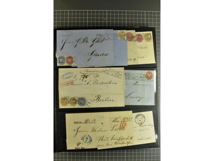 1850/70, Heimat-Sammlung"BRESLAU" auf Preußen und NDP mit über 300 Briefen und Ganzsachenumschlägen, dabei Ganzsachen mit Zuf