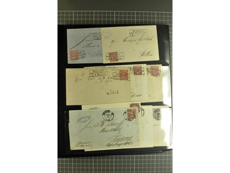 1850/70, Heimat-Sammlung"BRESLAU" auf Preußen und NDP mit über 300 Briefen und Ganzsachenumschlägen, dabei Ganzsachen mit Zuf