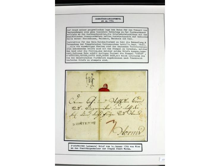 1764/1851, 2bändige Ausstellungssammlung 'Vorphilatelie' auf 70 Blättern plus diversem nicht eingearbeitetem Material; durchw