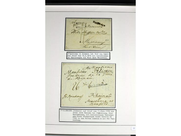 1764/1851, 2bändige Ausstellungssammlung 'Vorphilatelie' auf 70 Blättern plus diversem nicht eingearbeitetem Material; durchw