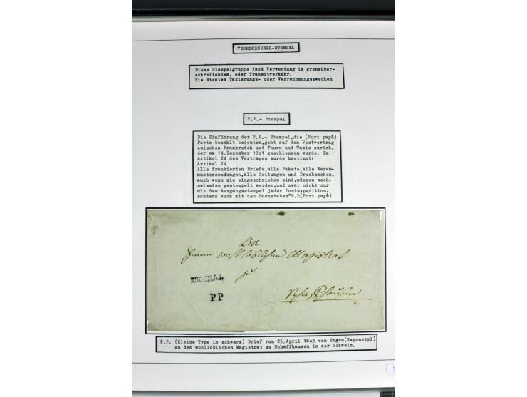 1764/1851, 2bändige Ausstellungssammlung 'Vorphilatelie' auf 70 Blättern plus diversem nicht eingearbeitetem Material; durchw