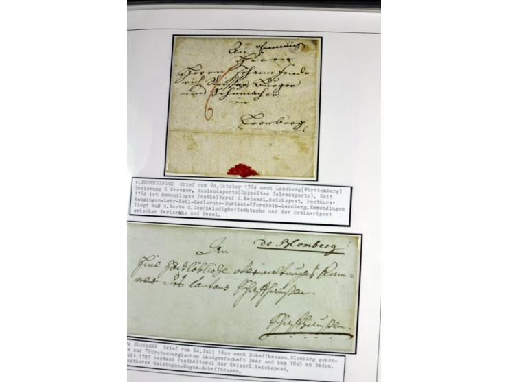 1764/1851, 2bändige Ausstellungssammlung 'Vorphilatelie' auf 70 Blättern plus diversem nicht eingearbeitetem Material; durchw