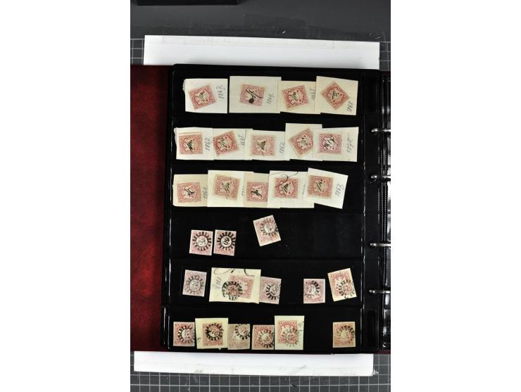 1850/67, Nummernstempel-Sammlung auf losen Marken und Briefstücken