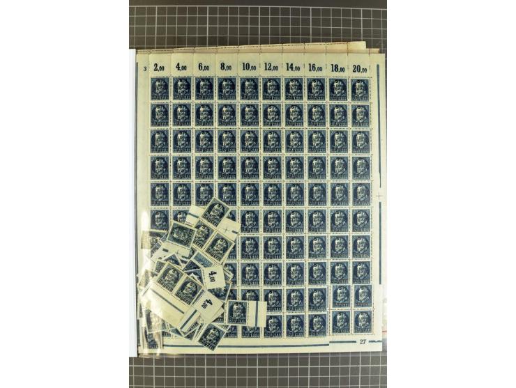 1919, Kriegsgeschädigte 10-20 Pfg., 350 kpl. postfrische Sätze, dabei Bogen und Bogenteile (Mi.-Nr. 171-73A; Mi. 910,-)
