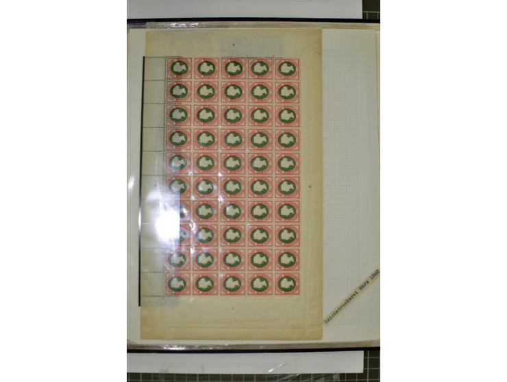 1867/90, hochinteressante Partie, dabei viele Originalbogen u.a. Mi.-Nr. 3, 8c, 14e, 15 und 18, dazu einige Neudruck-Bogen, m