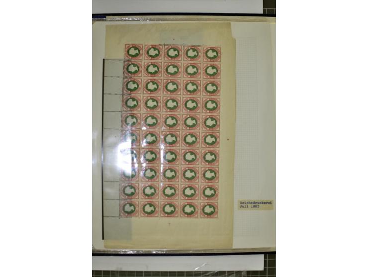 1867/90, hochinteressante Partie, dabei viele Originalbogen u.a. Mi.-Nr. 3, 8c, 14e, 15 und 18, dazu einige Neudruck-Bogen, m