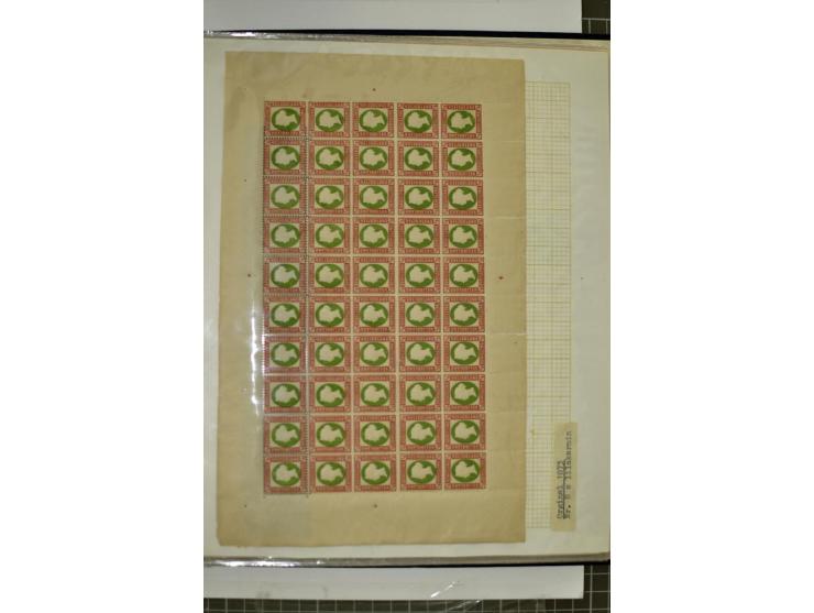 1867/90, hochinteressante Partie, dabei viele Originalbogen u.a. Mi.-Nr. 3, 8c, 14e, 15 und 18, dazu einige Neudruck-Bogen, m