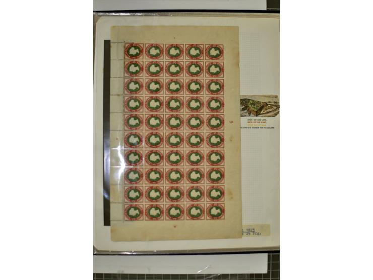 1867/90, hochinteressante Partie, dabei viele Originalbogen u.a. Mi.-Nr. 3, 8c, 14e, 15 und 18, dazu einige Neudruck-Bogen, m