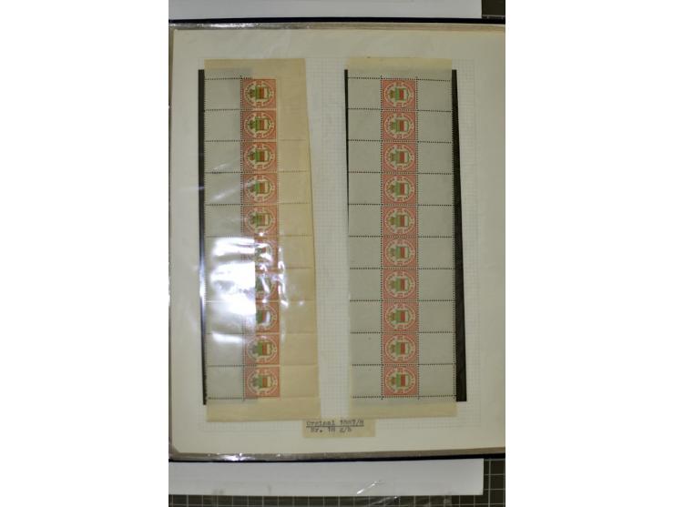 1867/90, hochinteressante Partie, dabei viele Originalbogen u.a. Mi.-Nr. 3, 8c, 14e, 15 und 18, dazu einige Neudruck-Bogen, m