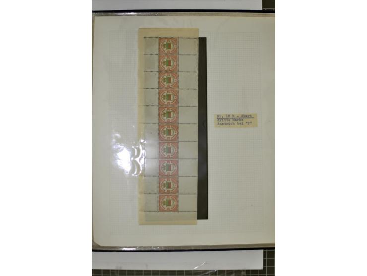 1867/90, hochinteressante Partie, dabei viele Originalbogen u.a. Mi.-Nr. 3, 8c, 14e, 15 und 18, dazu einige Neudruck-Bogen, m