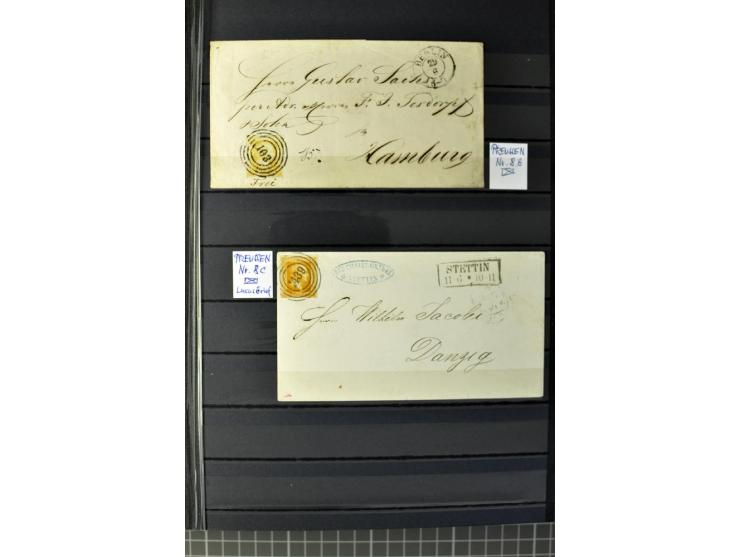 1850/67, zweibändige gestempelte Sammlung ab Vorphila, die Markenzeit reichhaltig gesammelt mit vielen Briefen, Ganzsachen, E