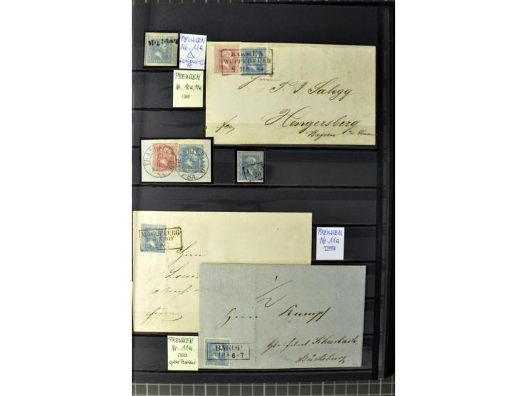 1850/67, zweibändige gestempelte Sammlung ab Vorphila, die Markenzeit reichhaltig gesammelt mit vielen Briefen, Ganzsachen, E