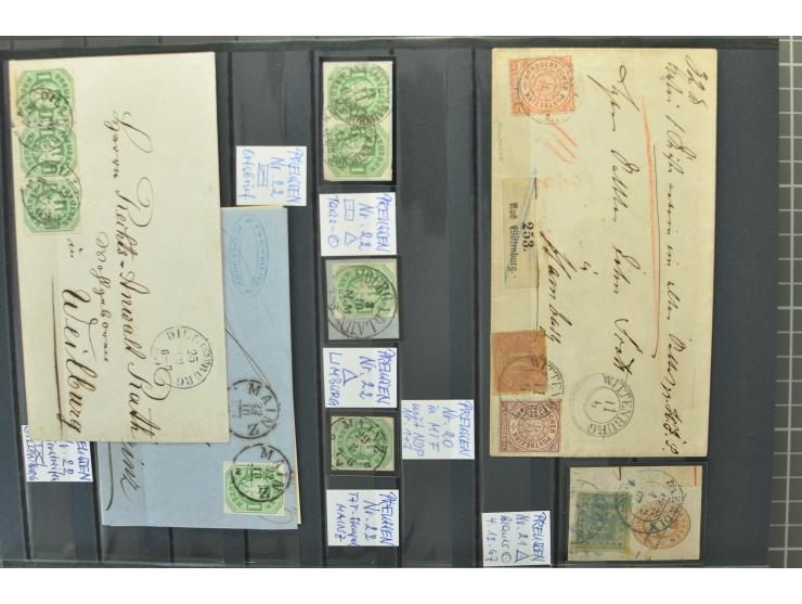 1850/67, zweibändige gestempelte Sammlung ab Vorphila, die Markenzeit reichhaltig gesammelt mit vielen Briefen, Ganzsachen, E