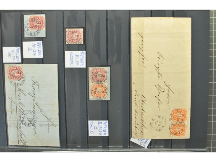 1850/67, zweibändige gestempelte Sammlung ab Vorphila, die Markenzeit reichhaltig gesammelt mit vielen Briefen, Ganzsachen, E