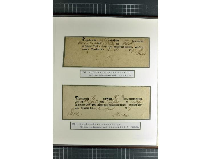1754/1868, Ausstellungs-Sammlung "Preußische Postscheine von Schlesien" und ""Posteinlieferungscheine von Breslau" mit über 5