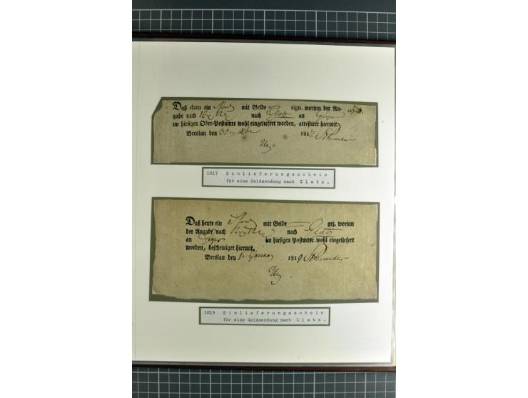 1754/1868, Ausstellungs-Sammlung "Preußische Postscheine von Schlesien" und ""Posteinlieferungscheine von Breslau" mit über 5