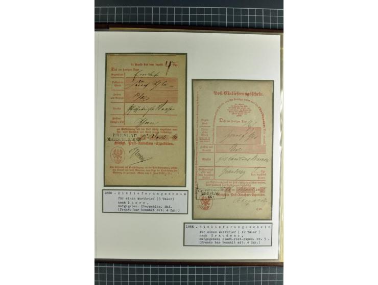 1754/1868, Ausstellungs-Sammlung "Preußische Postscheine von Schlesien" und ""Posteinlieferungscheine von Breslau" mit über 5