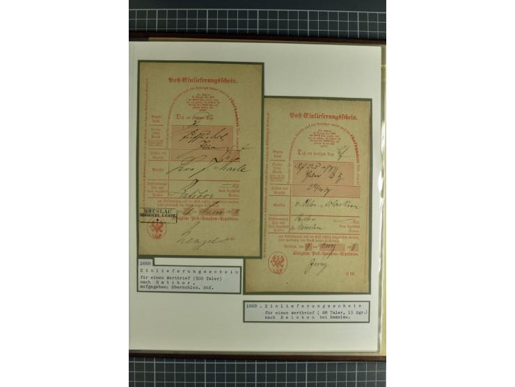 1754/1868, Ausstellungs-Sammlung "Preußische Postscheine von Schlesien" und ""Posteinlieferungscheine von Breslau" mit über 5