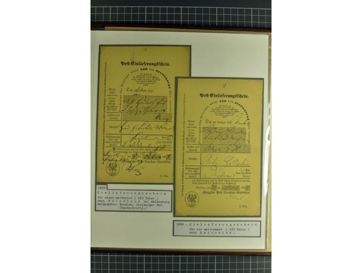 1754/1868, Ausstellungs-Sammlung "Preußische Postscheine von Schlesien" und ""Posteinlieferungscheine von Breslau" mit über 5