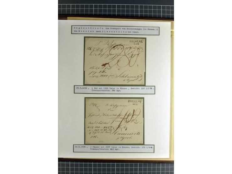 1754/1868, Ausstellungs-Sammlung "Preußische Postscheine von Schlesien" und ""Posteinlieferungscheine von Breslau" mit über 5