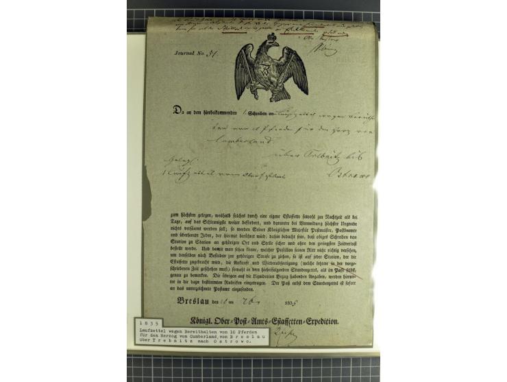 1754/1868, Ausstellungs-Sammlung "Preußische Postscheine von Schlesien" und ""Posteinlieferungscheine von Breslau" mit über 5