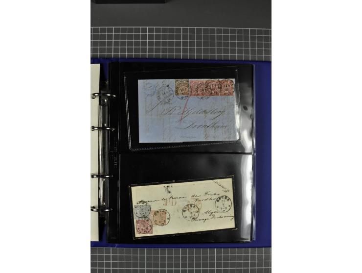 1868/71, Sammlung mit 22 Briefen, dabei schöne Mehrfach- und Mischfrankaturen, ganz überwiegend Auslandsfrankaturen, dazu 3 w