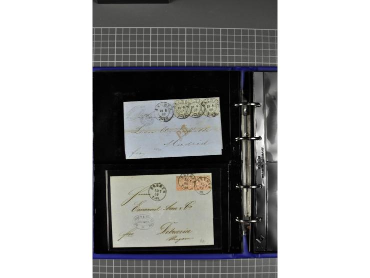 1868/71, Sammlung mit 22 Briefen, dabei schöne Mehrfach- und Mischfrankaturen, ganz überwiegend Auslandsfrankaturen, dazu 3 w