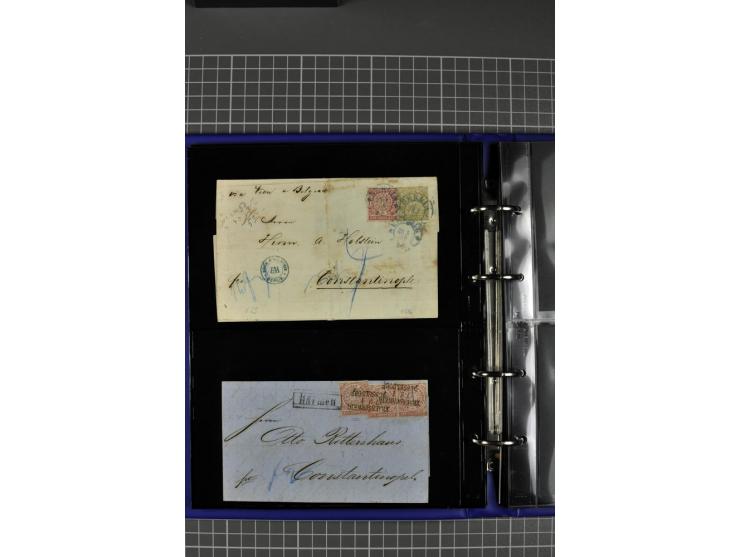 1868/71, Sammlung mit 22 Briefen, dabei schöne Mehrfach- und Mischfrankaturen, ganz überwiegend Auslandsfrankaturen, dazu 3 w