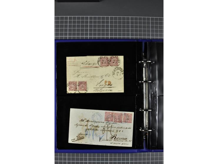 1868/71, Sammlung mit 22 Briefen, dabei schöne Mehrfach- und Mischfrankaturen, ganz überwiegend Auslandsfrankaturen, dazu 3 w