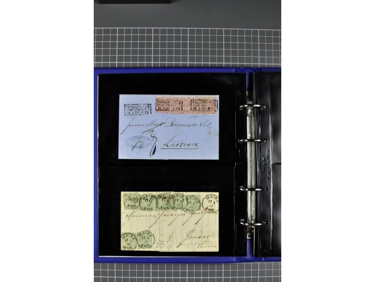 1868/71, Sammlung mit 22 Briefen, dabei schöne Mehrfach- und Mischfrankaturen, ganz überwiegend Auslandsfrankaturen, dazu 3 w