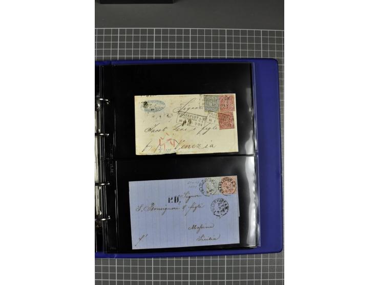 1868/71, Sammlung mit 22 Briefen, dabei schöne Mehrfach- und Mischfrankaturen, ganz überwiegend Auslandsfrankaturen, dazu 3 w