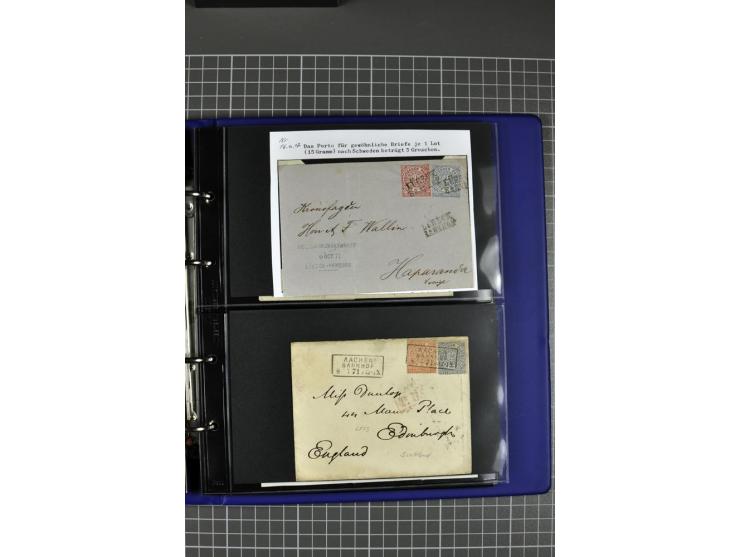 1868/71, Sammlung mit 22 Briefen, dabei schöne Mehrfach- und Mischfrankaturen, ganz überwiegend Auslandsfrankaturen, dazu 3 w